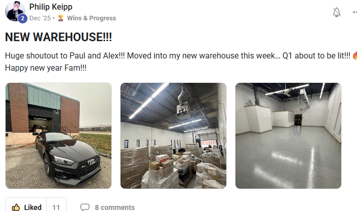 Student Philip announcing his new Amazon wholesale warehouse