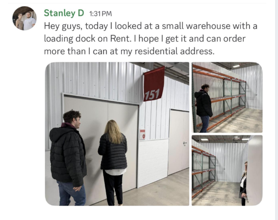 Student Stanley touring a small warehouse with a loading dock