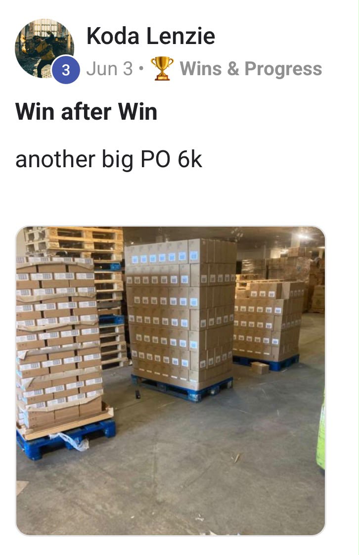 Student Koda with another $6k purchase order palletized in the warehouse